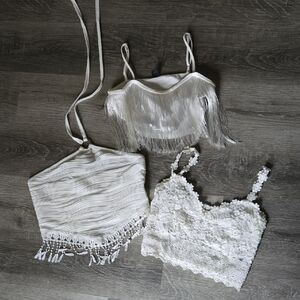 SHEIN White Lace and Fringe Camisoles